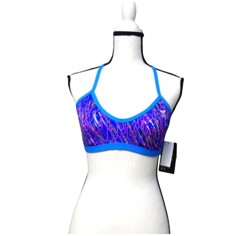 TYR Women's Electro Crosscutfit Tieback Bikini Swimsuit Top, Navy/Multi, M